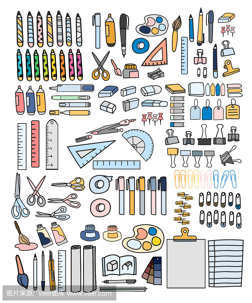 矢量套裝文具涂鴉風(fēng)格