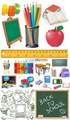 地球儀鬧鐘黑板臺燈開學(xué)學(xué)習(xí)用品矢量素材下載